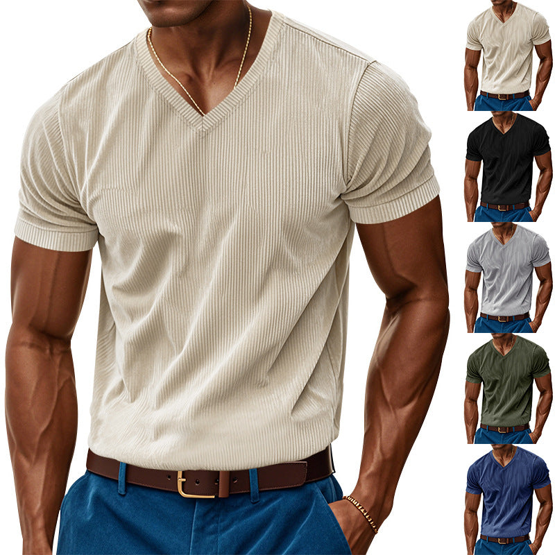 Herren T-Shirt V-Ausschnitt Strukturiert Modern Berlin Style - BerlinGlamour