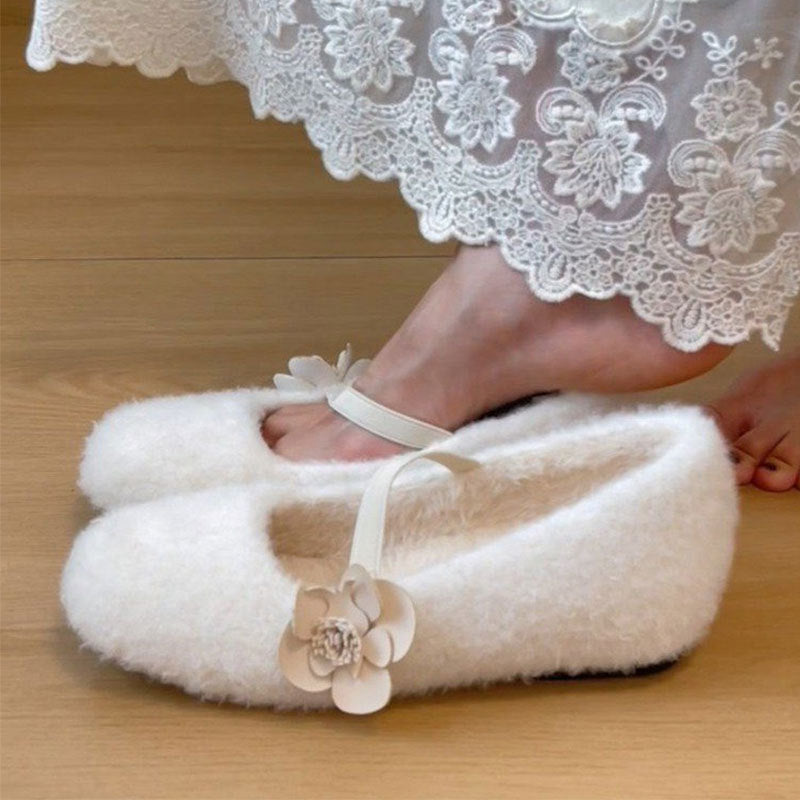 Damen Ballerinas Flauschig mit Schleife Schwarz - BerlinGlamour