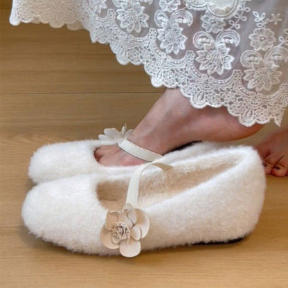 Damen Ballerinas Flauschig mit Schleife Schwarz - BerlinGlamour