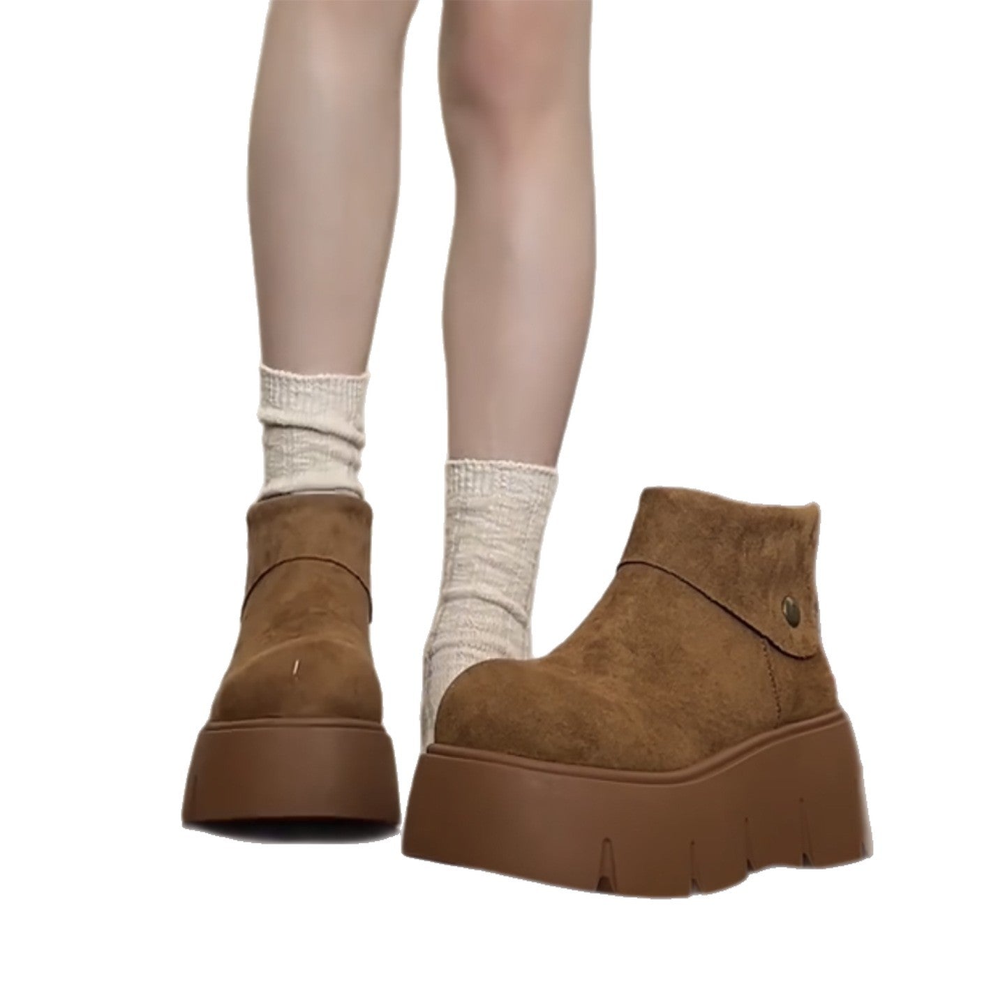 Damen Stiefeletten Plateau Schuhe Mit Druckknöpfen Hoch Modisch