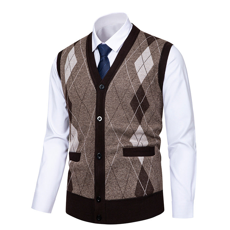Herren Strickjacke Modern Rautenmuster Elegante Männerjacke