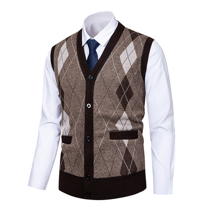Herren Strickjacke Modern Rautenmuster Elegante Männerjacke