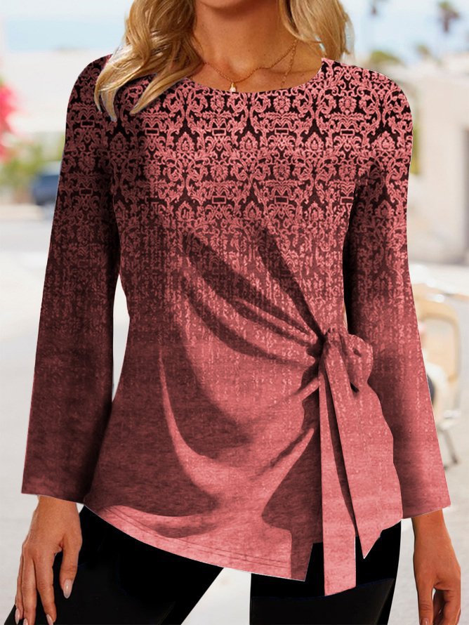 Damen Oberteil mit Knoten-Detail und Grafik-Print Modern