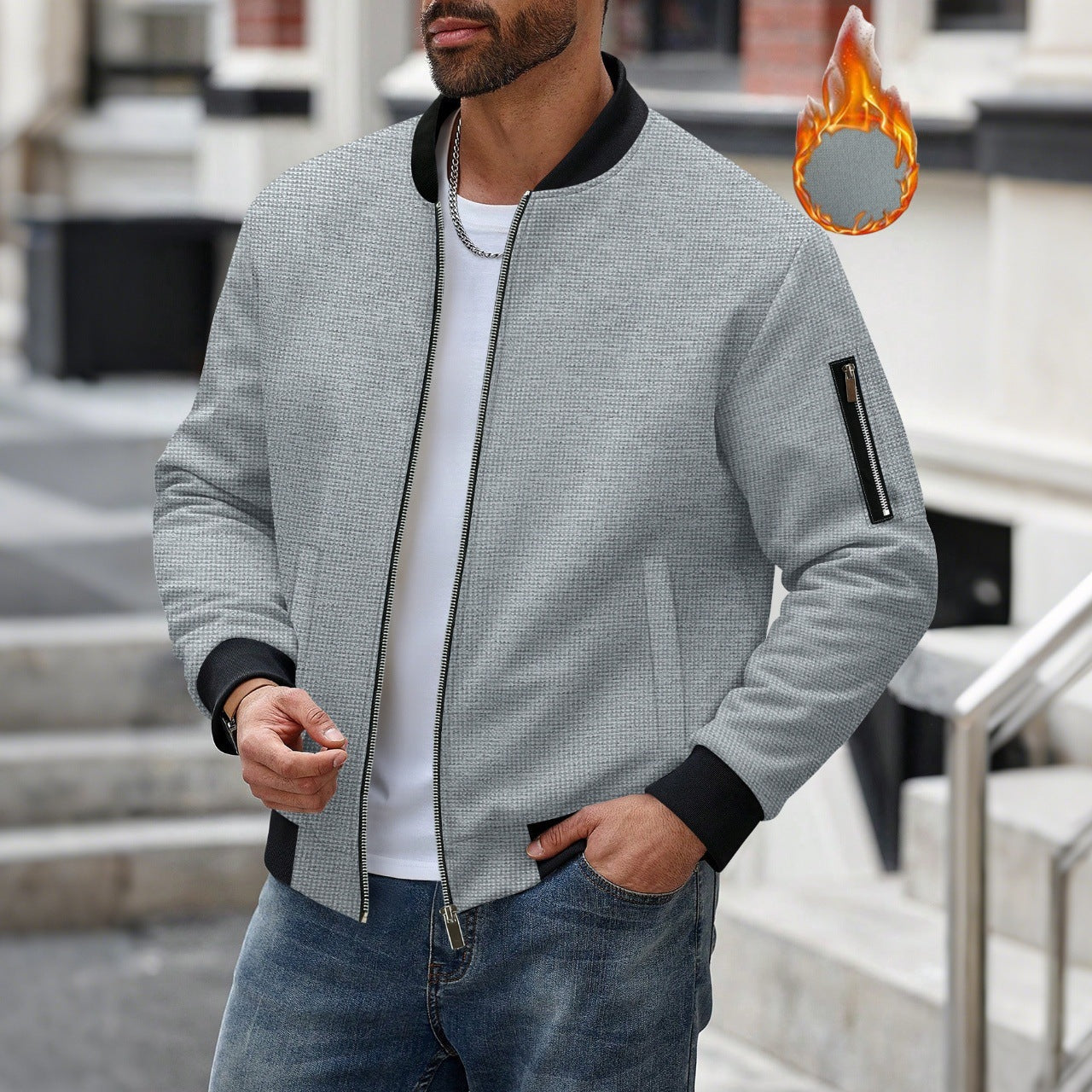 Herren lässige Bomberjacke mit innovativen Stoffstrukturen und praktischem Reißverschluss BerlinGlamour.