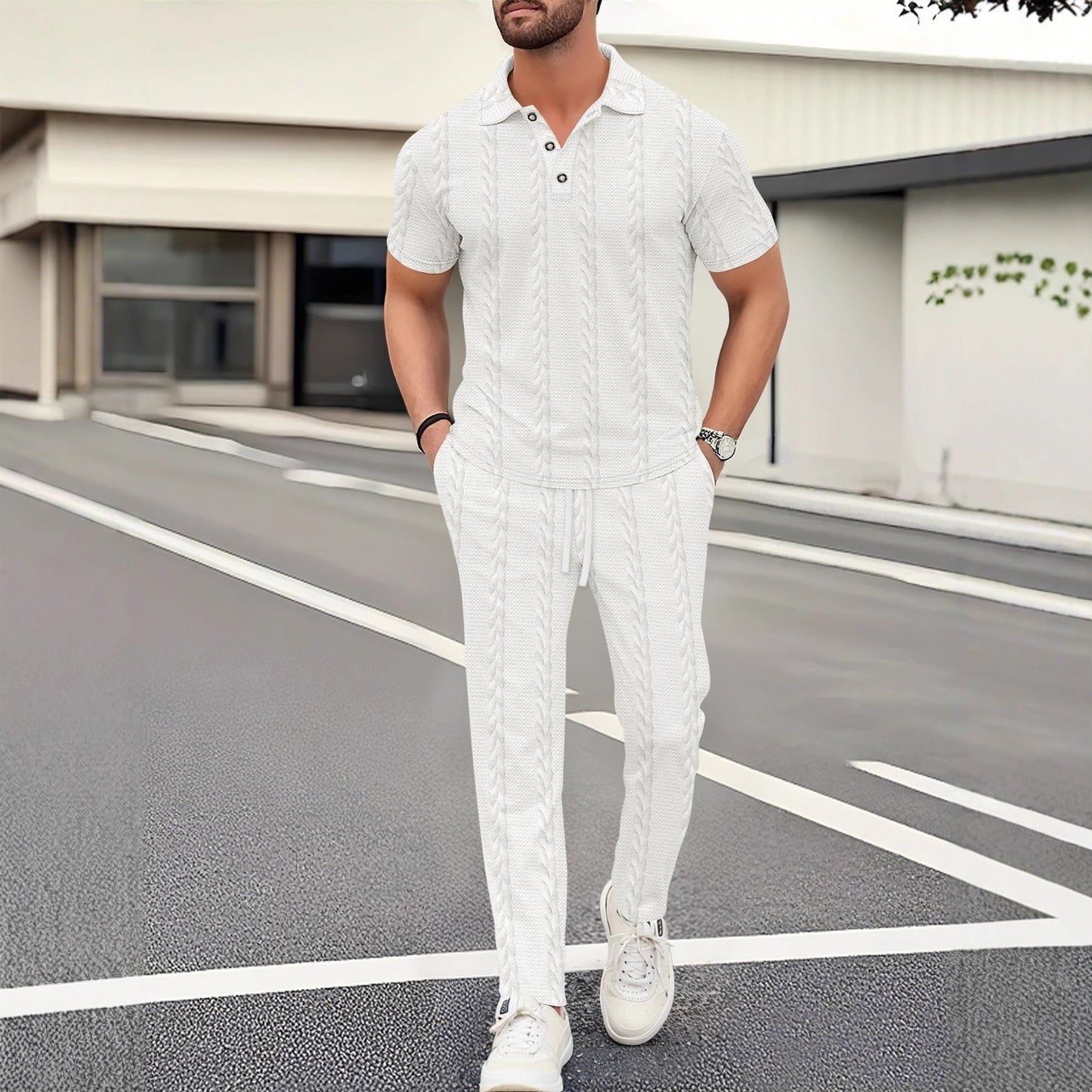 Herren Polo Jogger Set Modern Strukturiert