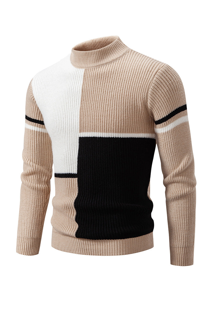Herren Strickpullover Farbblock Design Hochkragen Modern