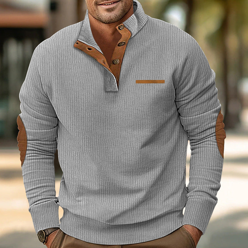 Herren Pullover Reißverschluss Leder Details Modern