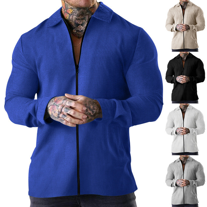 Herren Langarmshirt Reißverschluss Struktur Optik Modern