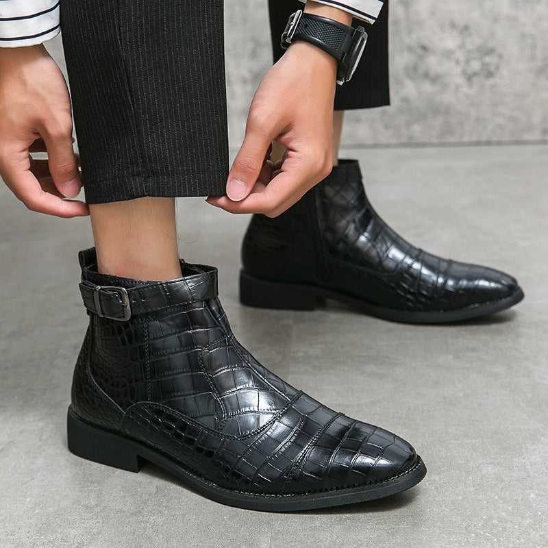 Damen Stiefeletten Schnürstiefeletten Elegante Krokodil Optik Schwarz