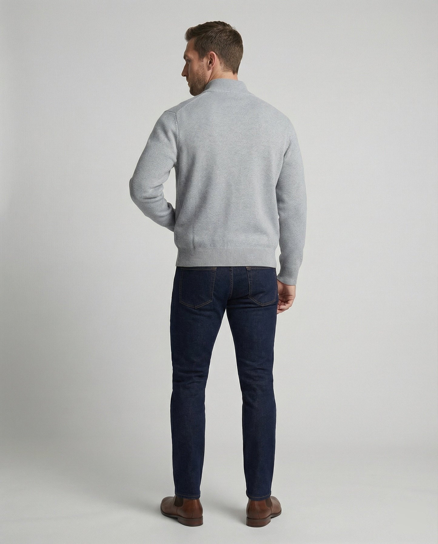 Herren Cardigan Strickjacke Grau Reißverschluss Herbst