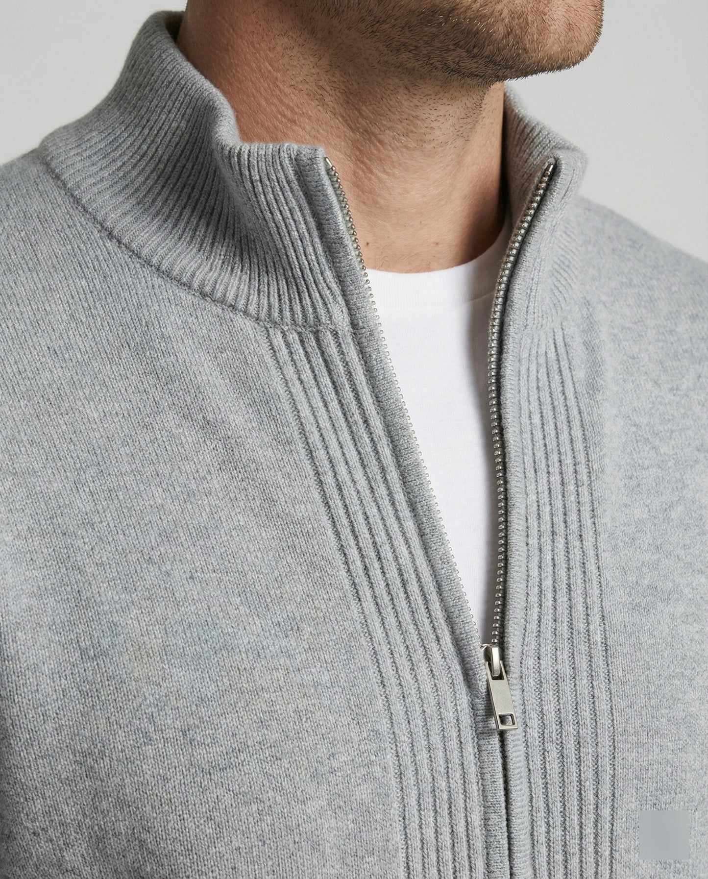 Herren Cardigan Strickjacke Grau Reißverschluss Herbst