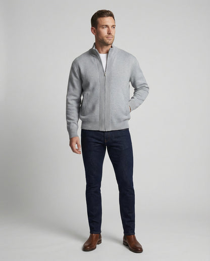 Herren Cardigan Strickjacke Grau Reißverschluss Herbst