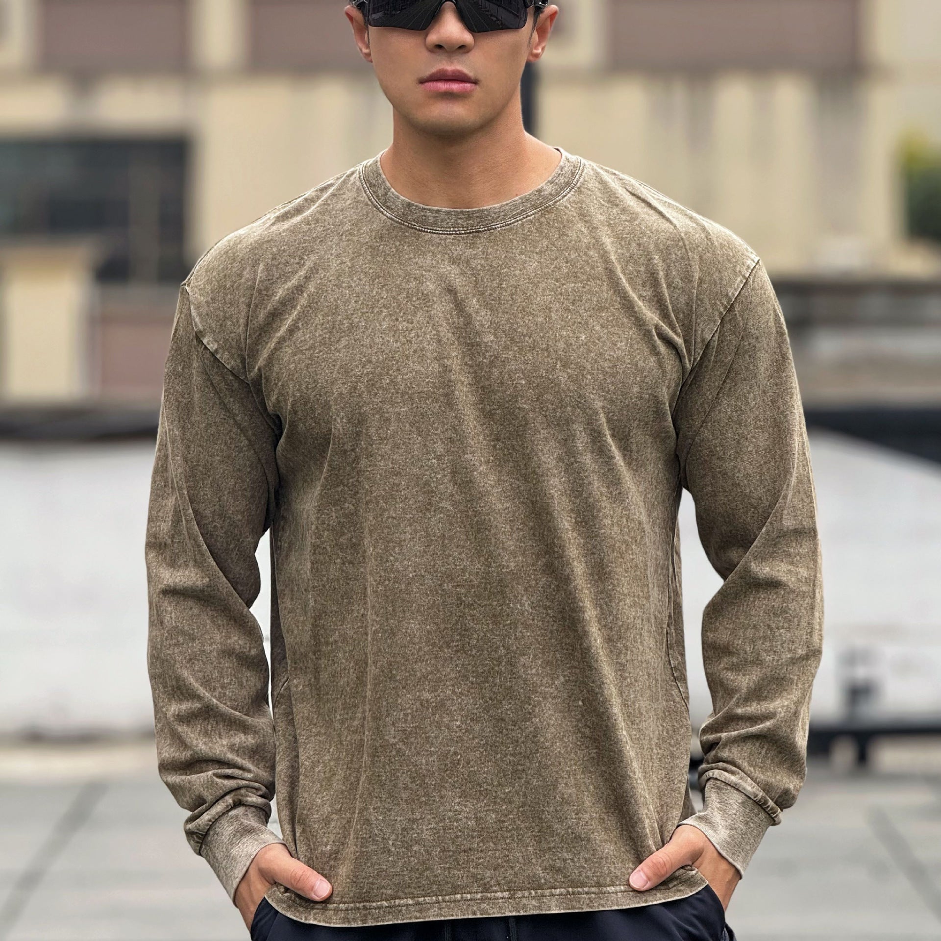 Herren Langarmshirt Weich Baumwolle Stone Wash Effekt - BerlinGlamour