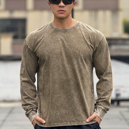 Herren Langarmshirt Weich Baumwolle Stone Wash Effekt - BerlinGlamour