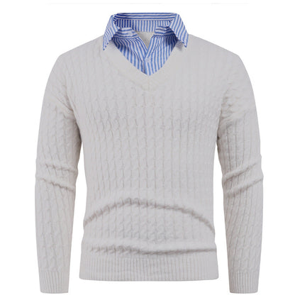 Herren Pullover Strick V-Ausschnitt Zopfmuster Elegant