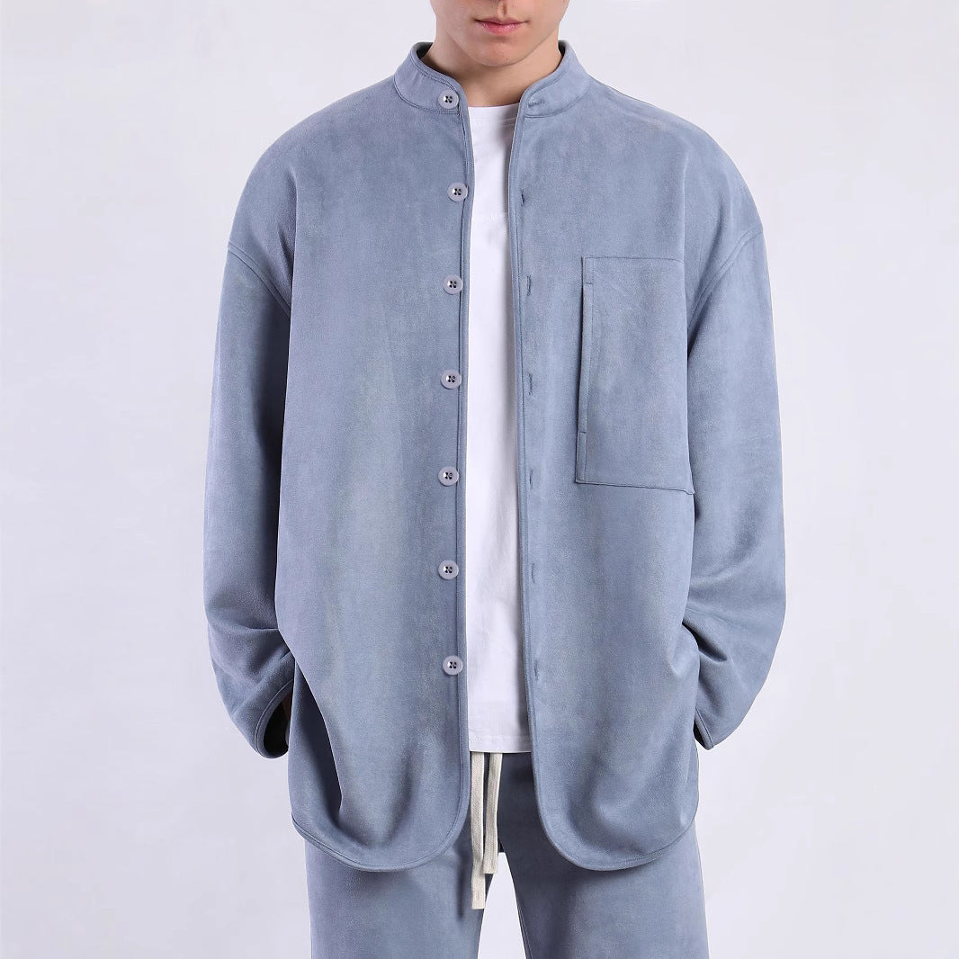 Herren Überhemdjacke Modern mit Brusttasche Stehkragen