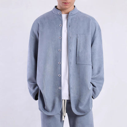 Herren Überhemdjacke Modern mit Brusttasche Stehkragen