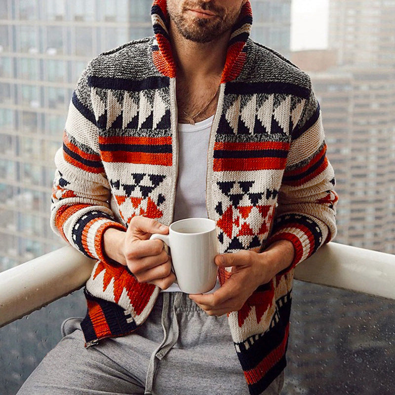 Herren Strickjacke Geometrisch Hochkragen Pullover Modern