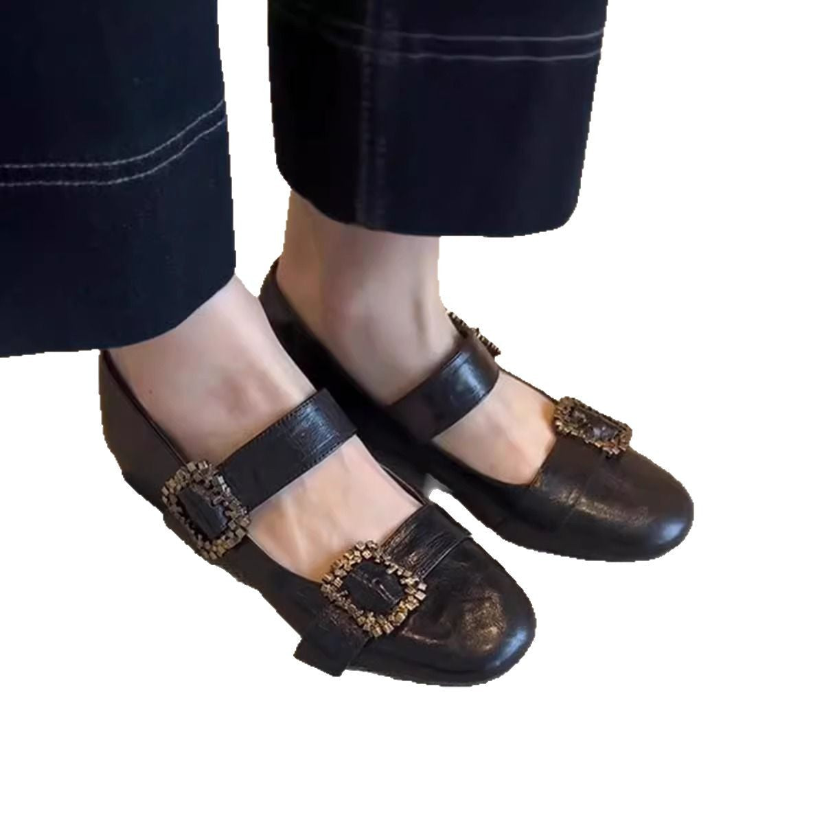 Elegante Damen Ballerinas mit Schnallen Schwarz Modisch