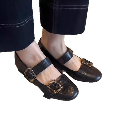 Elegante Damen Ballerinas mit Schnallen Schwarz Modisch