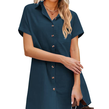 Leinenkleid Damen Sommerkleid Knopfleibchen Brusttasche