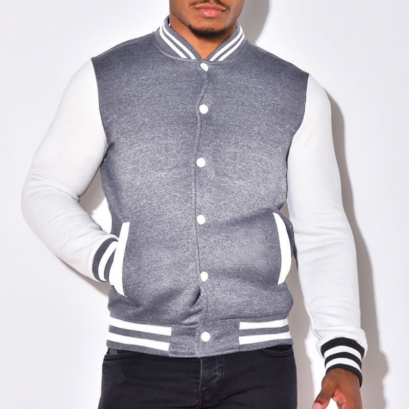 Herren Collegejacke Sportlich Kontrast Ärmel Druckknöpfe
