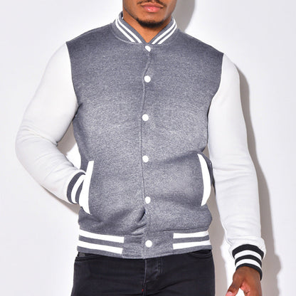 Herren Collegejacke Sportlich Kontrast Ärmel Druckknöpfe