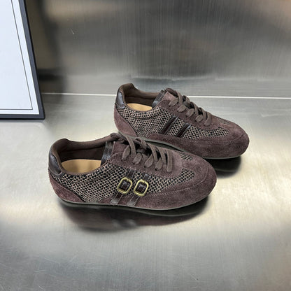 Damen Sneaker Sportlich Elegant Geflecht Schnalle