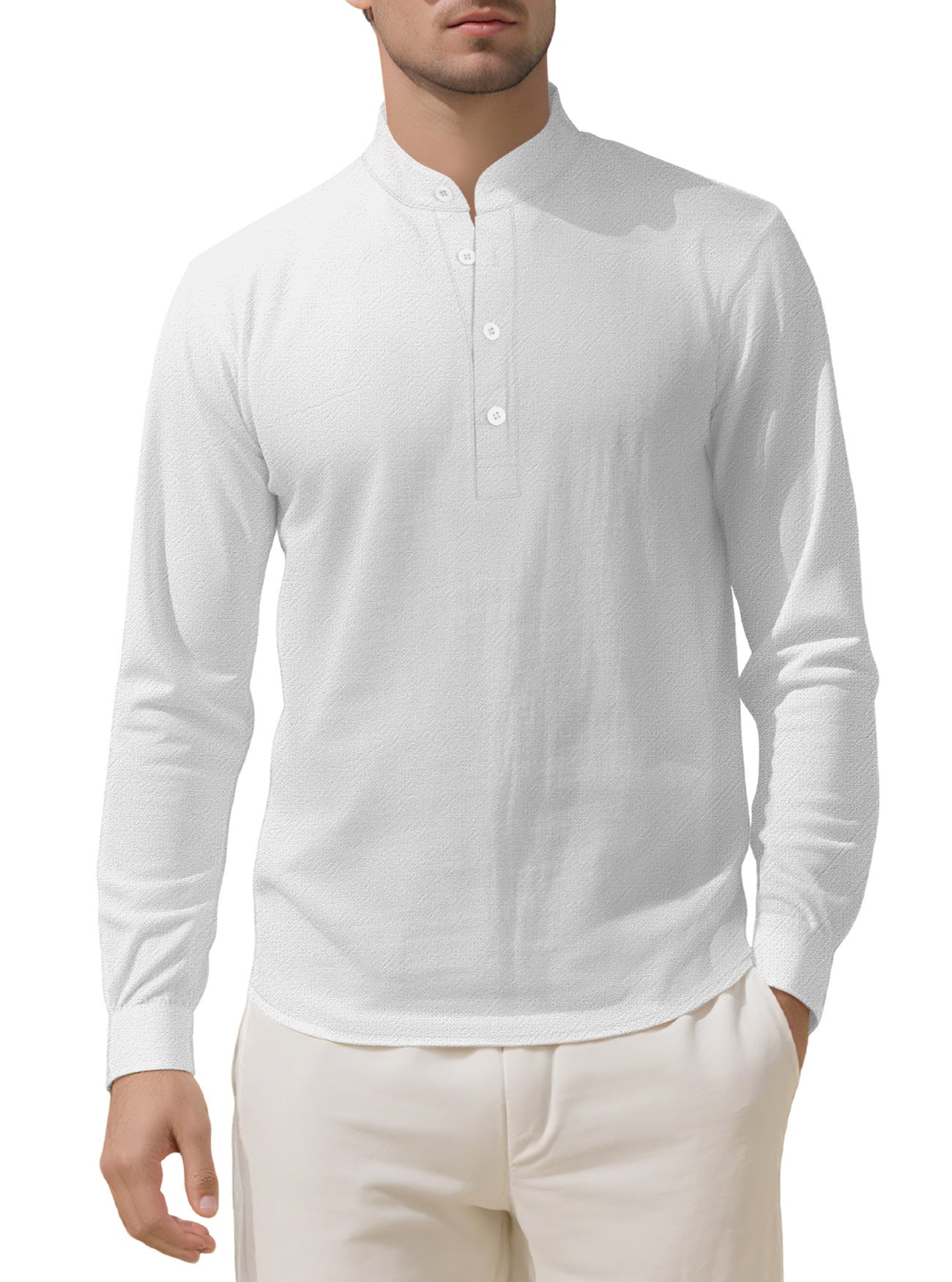 Herren Langarmhemd Elegantes Mit Stehkragen Knöpfe Modern