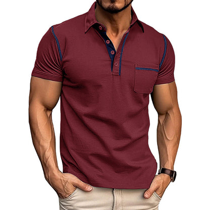 Herren Henley Hemd Kurzarm Modern mit Brusttasche