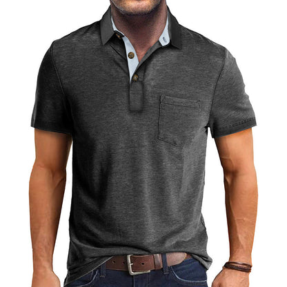 Herren Polo-Shirt Modern Kragen Brusttasche Slim Fit