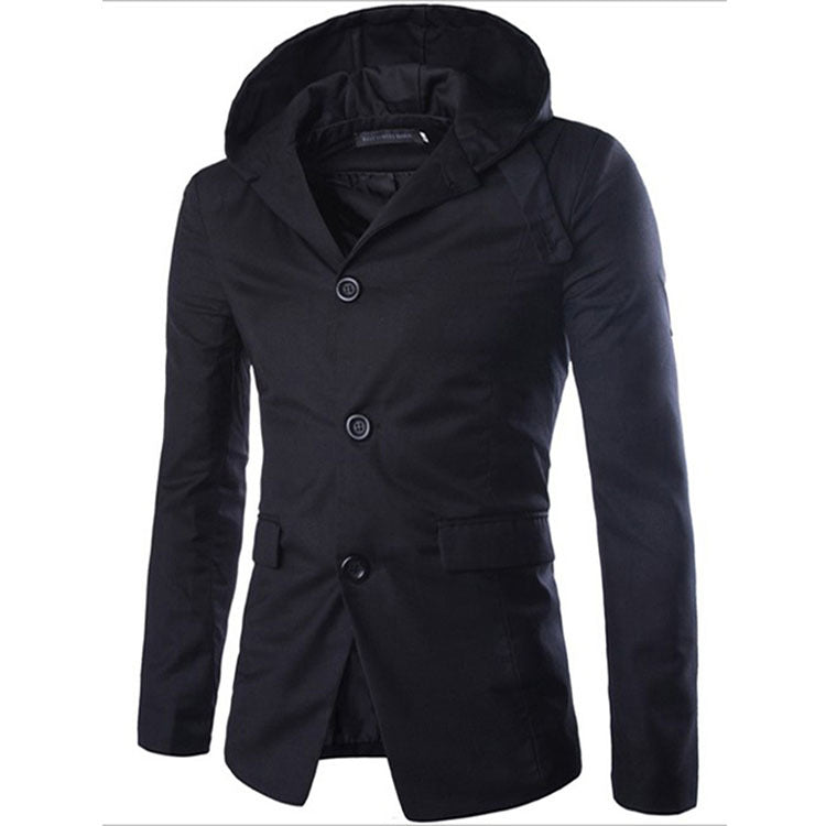 Herren Blazerjacke Modern mit Kapuze Schwarz