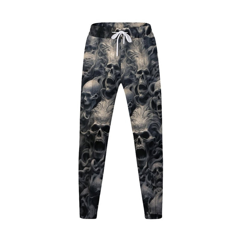Herren Cargohose Totenkopf Muster Elastisch Schwarz