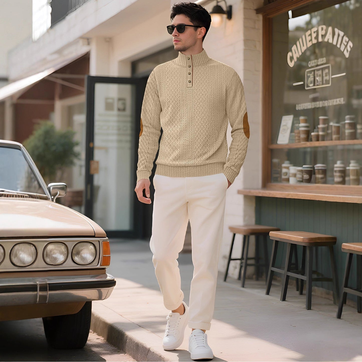 Herren Pullover Strick Eleganter Kragen Mit Knöpfen