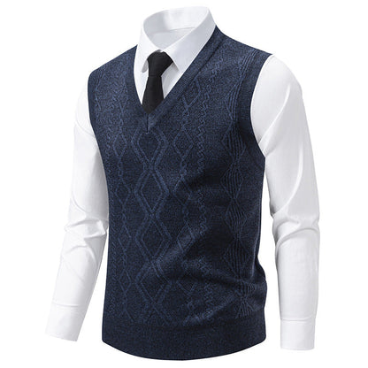 Herren elegante Strickweste mit V-Ausschnitt und strukturiertem Muster BerlinGlamour