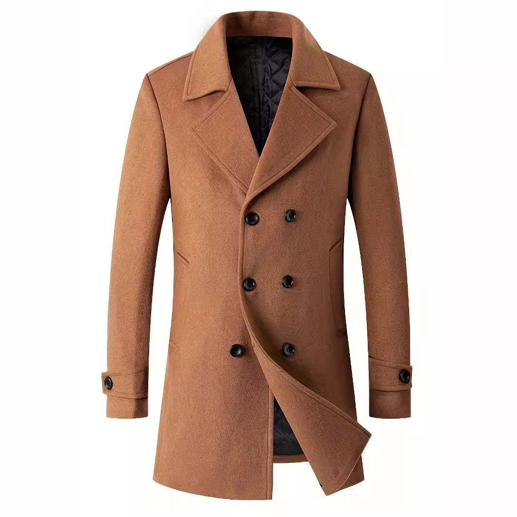 Herren Mantel Doppelknopf Eleganter Wintermantel Schwarz
