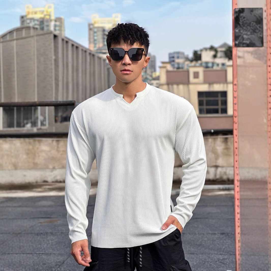 Herren Langarmshirt Stehkragen Modern Rippdesign