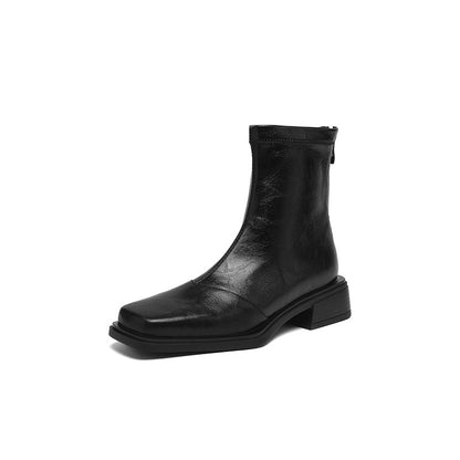 Damen Stiefeletten Blockabsatz Leder Schwarz Modern