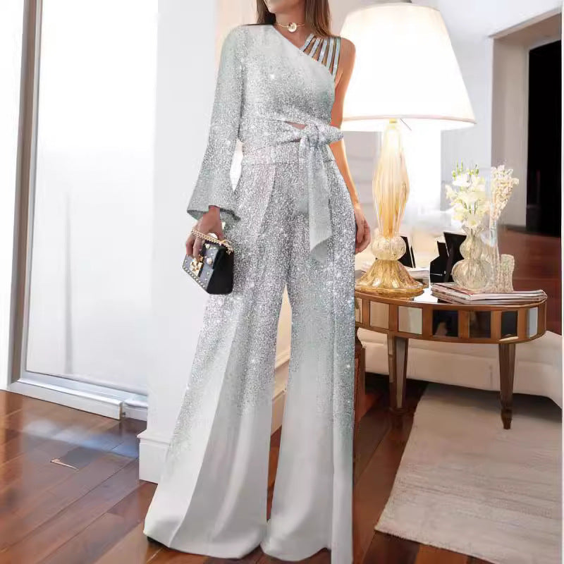 Weite Bein Hose Set Off Shoulder Glamour Outfit