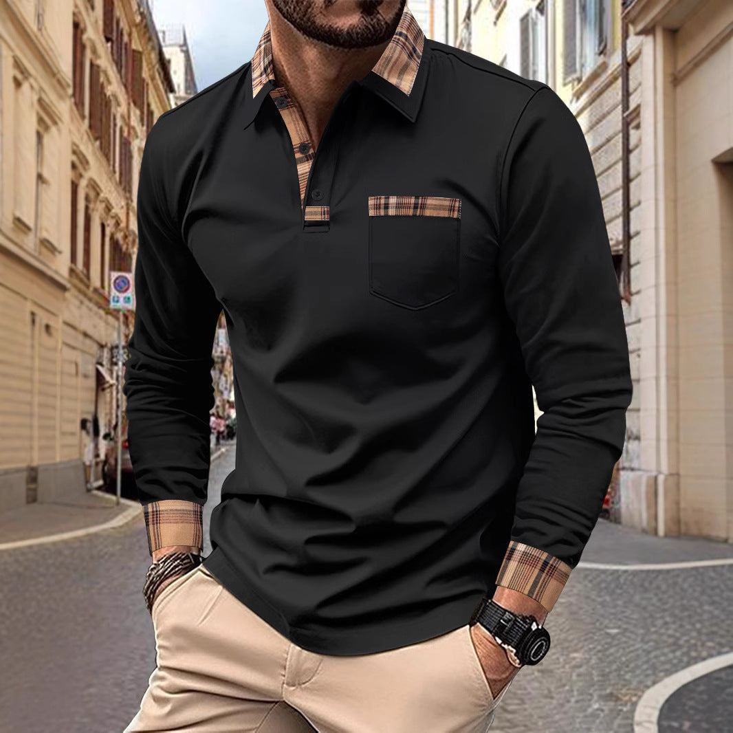 Herren Poloshirt Langarm Kariert Modern