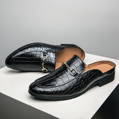 Damen Mokassins Elegante Krokodilleder Schuhe Goldene Akzente
