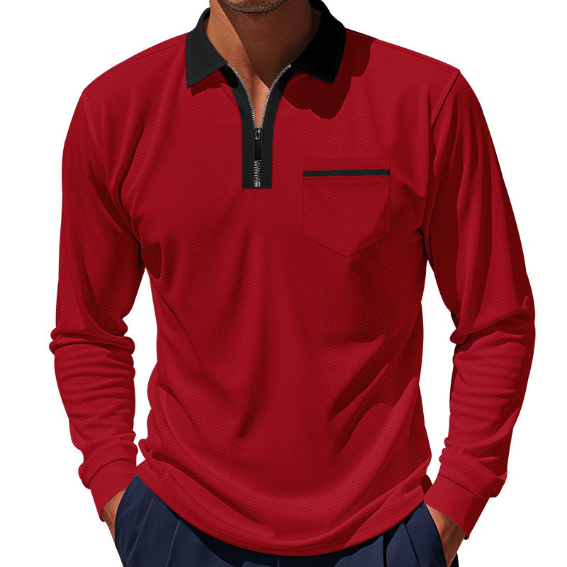 Herren Polohemd Langarm Modern mit Reißverschluss und Brusttasche