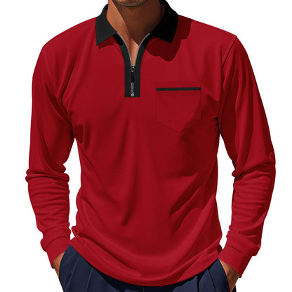 Herren Polohemd Langarm Modern mit Reißverschluss und Brusttasche