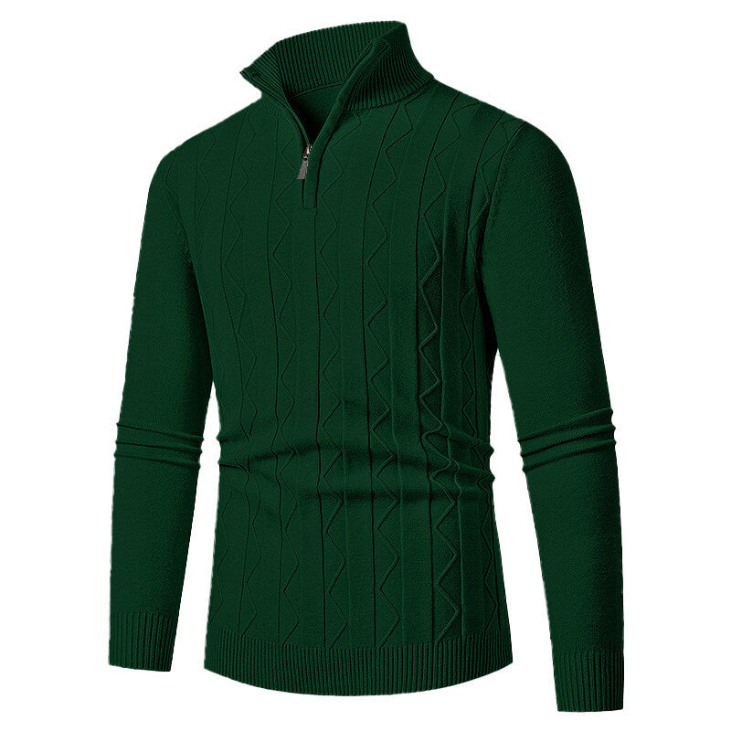 Herren Strickpullover mit Reißverschluss und Zopfmuster Modern