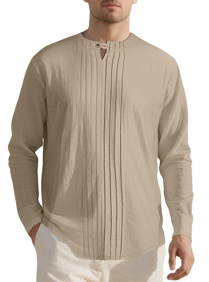 Herren Langarmshirt Modern Henley Ausschnitt Faltenstruktur