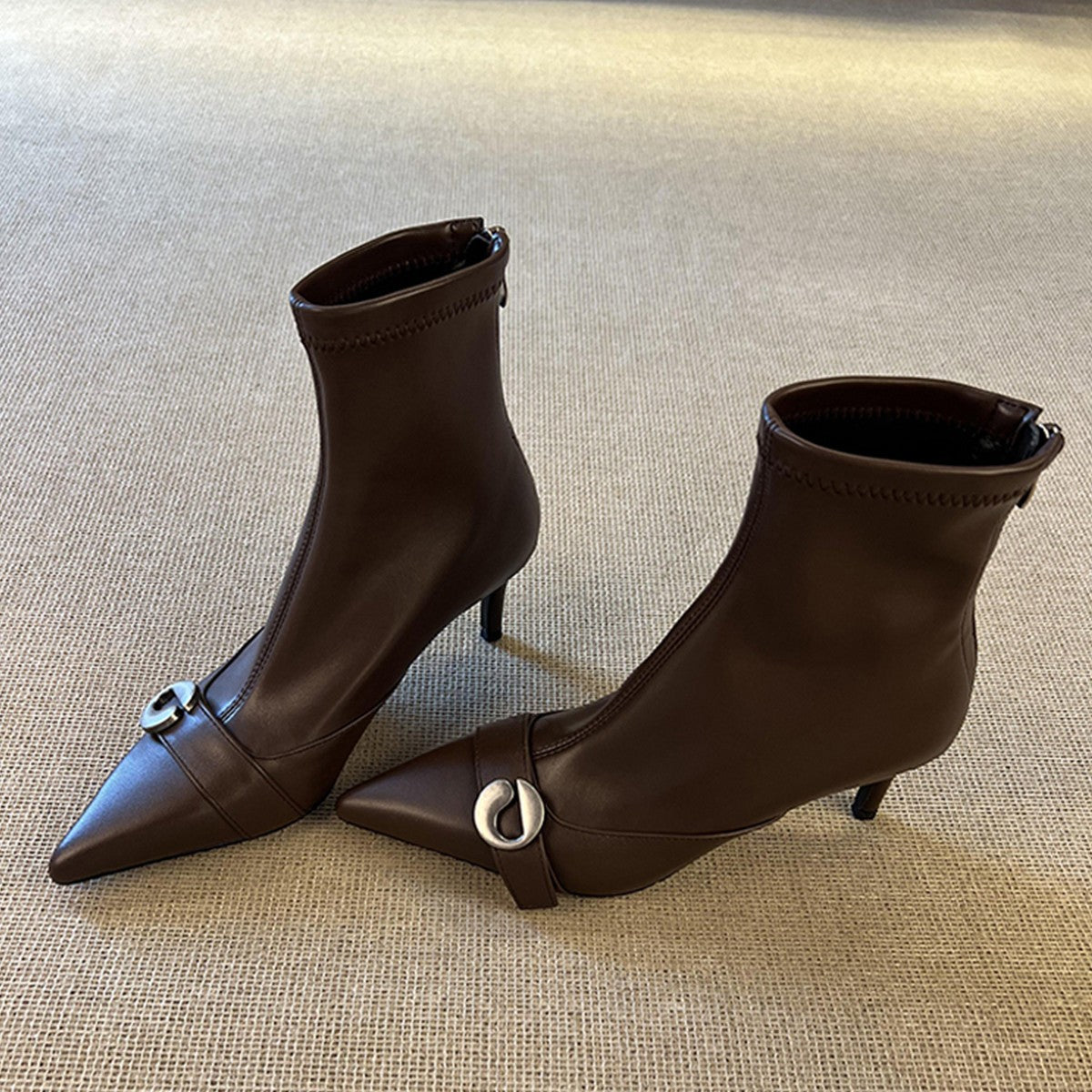 Damen Stiefeletten High Heel Elegante Schnalle Schwarz