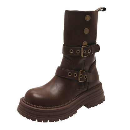Damen Stiefeletten Schnalle Plateau Schuhe Robust Modern