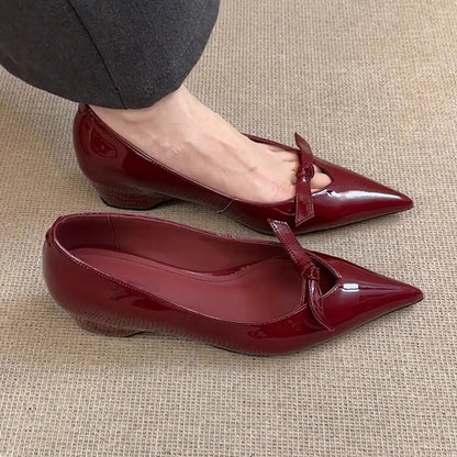 Damen Ballerinas Schlich Blockabsatz Spitze Komfort