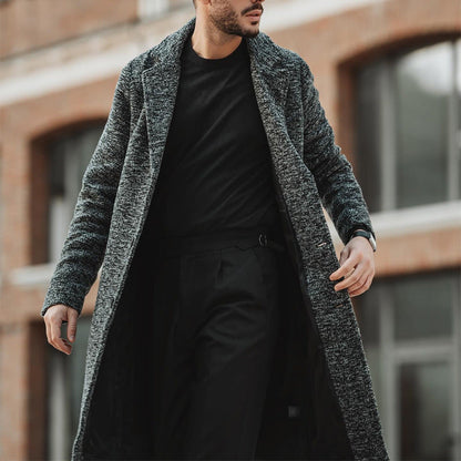 Herren Wintermantel Eleganter Lang Mantel Mit Tiefem Kragen