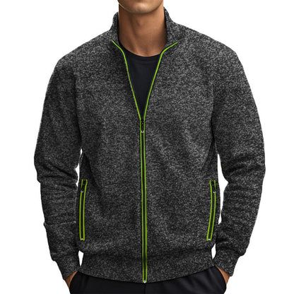 Herren Sweatjacke Warm mit Kragen und Reißverschlusstaschen